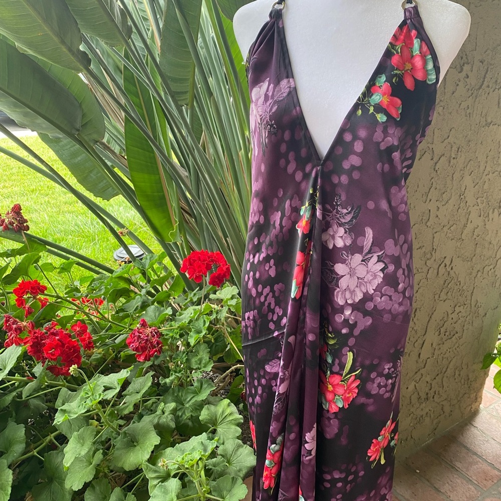 Purple Floral Satin Nightgown